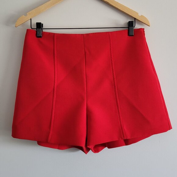Zara Red High-Waisted Seam Shorts Size Large - Picture 4 of 7